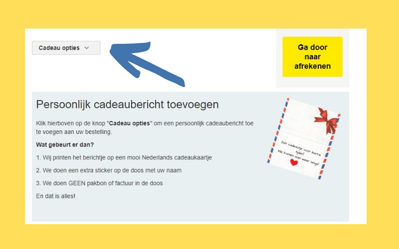 Cadeauberichtje toevoegen aan bestelling