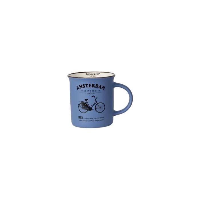 Mok Memoriez - Amsterdamse Fietsen - Mat Iris Blauw, Groot