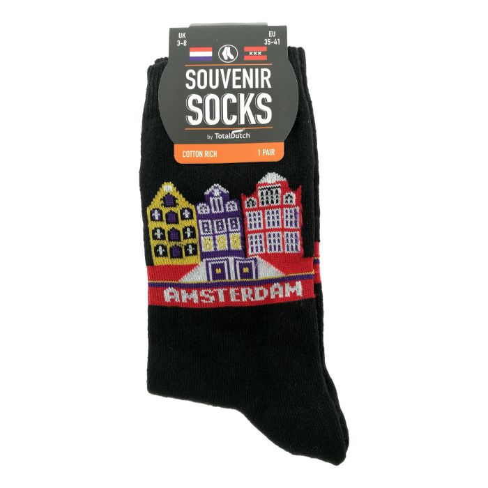 Dames Sokken "Grachtenhuisjes Geel/Blauw/Rood"  35-41