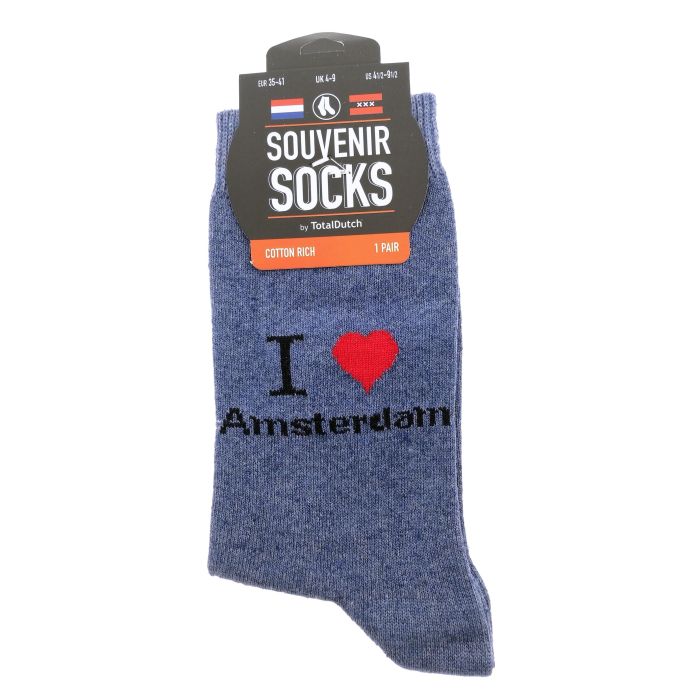 Dames Sokken "I love Amsterdam" blauw    - 35-41