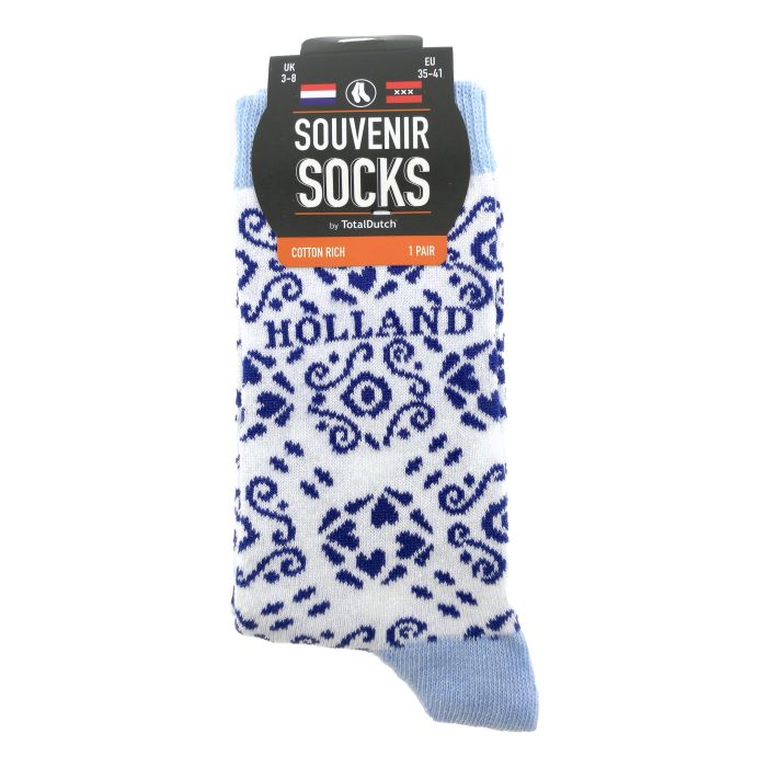 Dames Sokken "Delfts blauw Holland" wit- 35-41