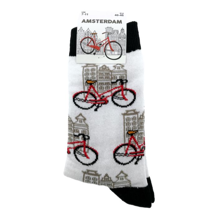 Heren Sokken "Wit/Zwart Fietsen" - 40-46