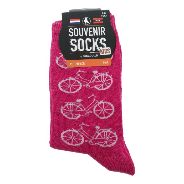 Kindersokken "Roze Fietsen" , 7-8 jaar