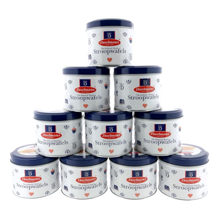 10 keer stroopwafels in Delfts Blauw blik.