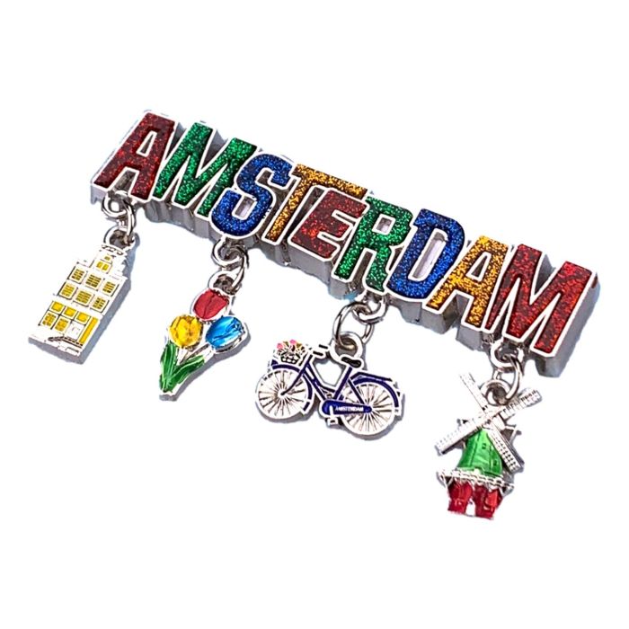 Amsterdam metal magnet with charms – shiny silver
