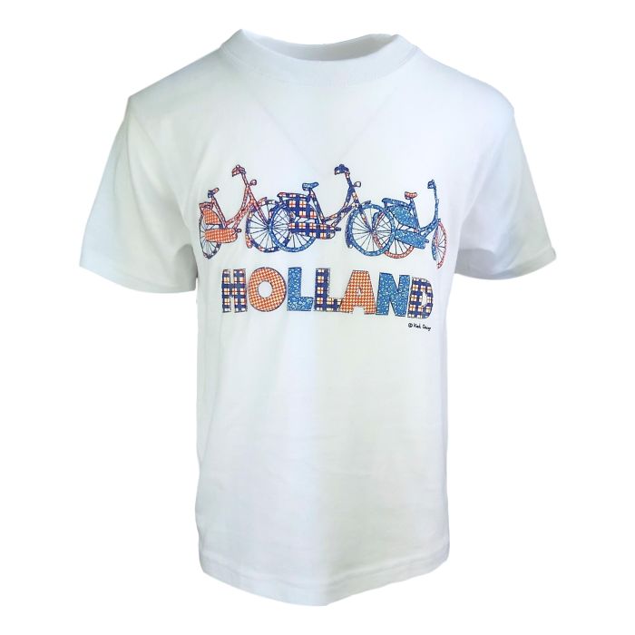 Kinder T-Shirt Holland Fiets Patch Wit