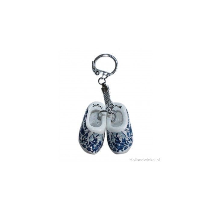 Sleutelhanger 2 delftsblauwe houten klompjes, 120 stuks