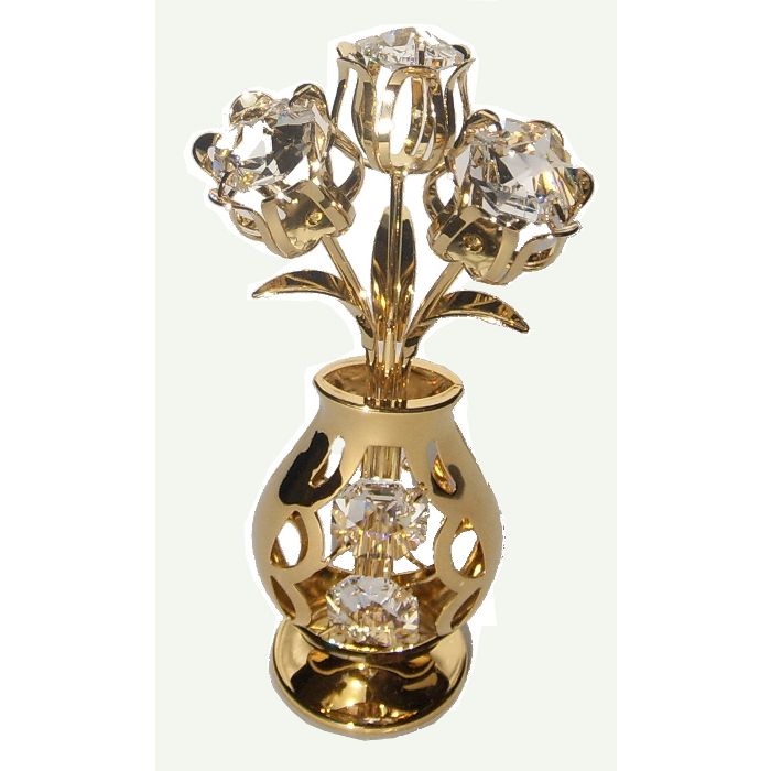 3 Tulpen in vaas, met helder Swarovski kristal