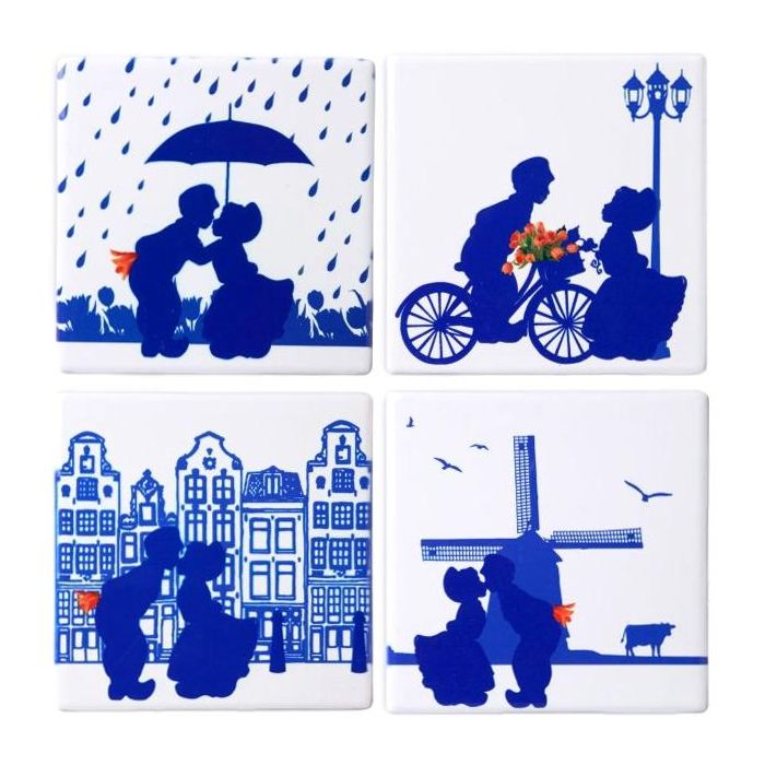Onderzetters Kussende Paartjes (keramiek) - 4 stuks