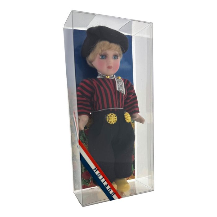 Klederdracht Pop Jongen Volendam Zwart/Rood, 17 cm