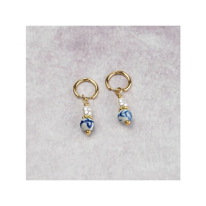 Pearl and delft blue earrings