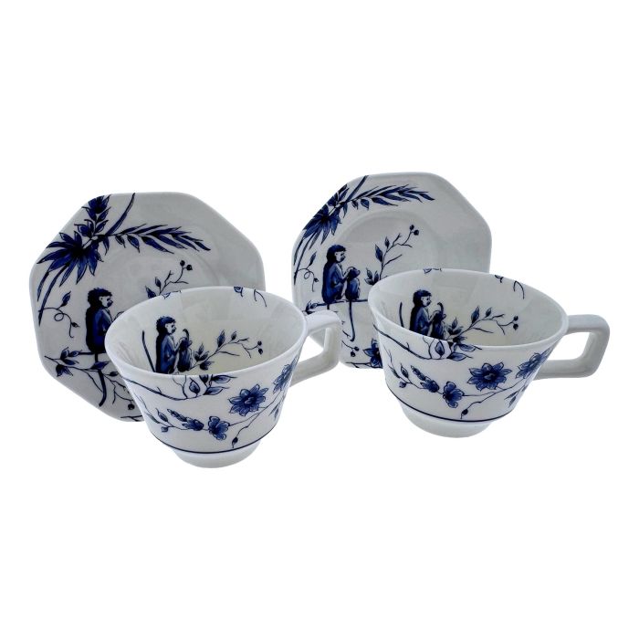 Espressokop en Schotel Aapjes - Porselein - Set van 2