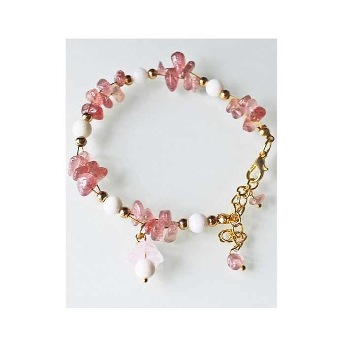 Bracelet strawberry quartz chip beads