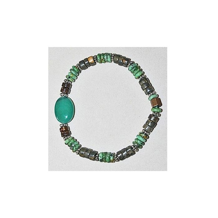 Bracelet with sea green agate, serpentine and jasper beads