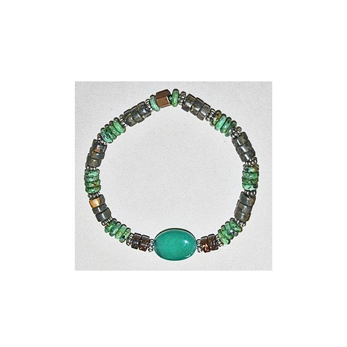 Bracelet with sea green agate, serpentine and jasper beads