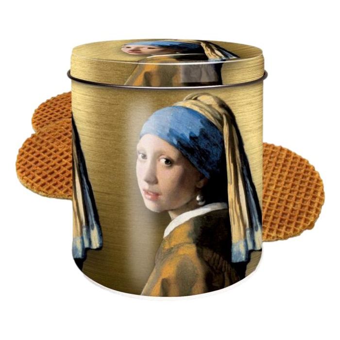 Blikje stroopwafels Meisje met Parel