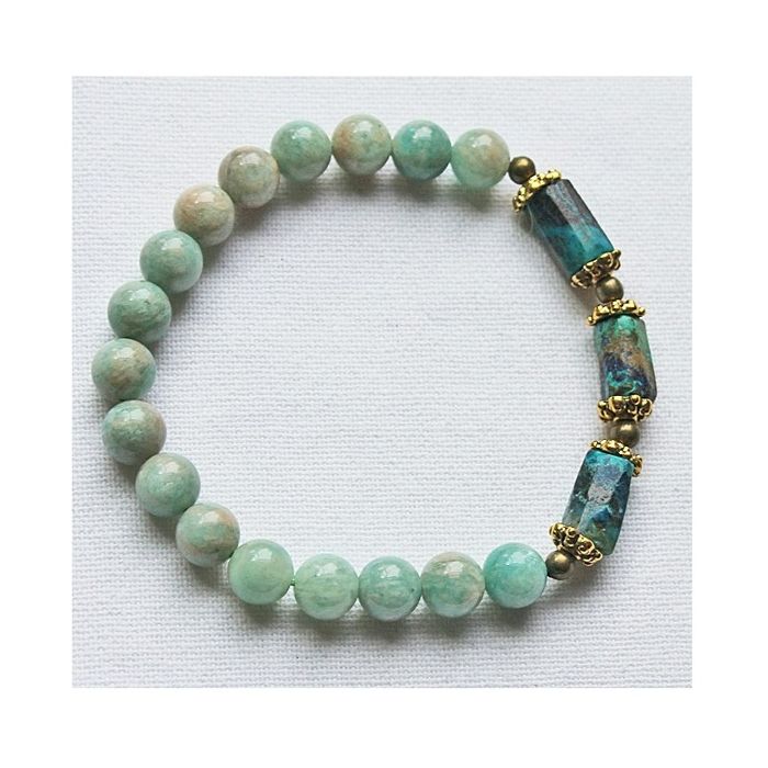 Bracelet 8mm Amazonite beads with Chrysocolla colomn beads