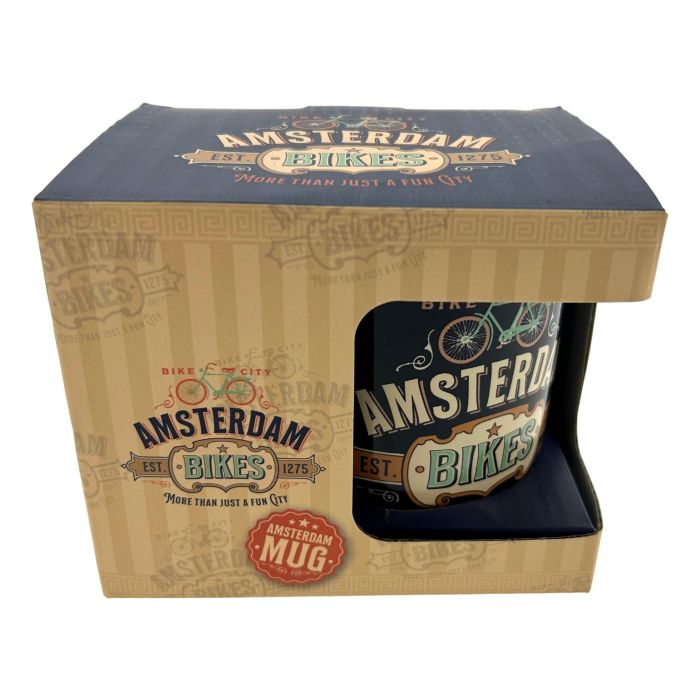 Beker vintage Amsterdam "Bikes Blue"  - Groot