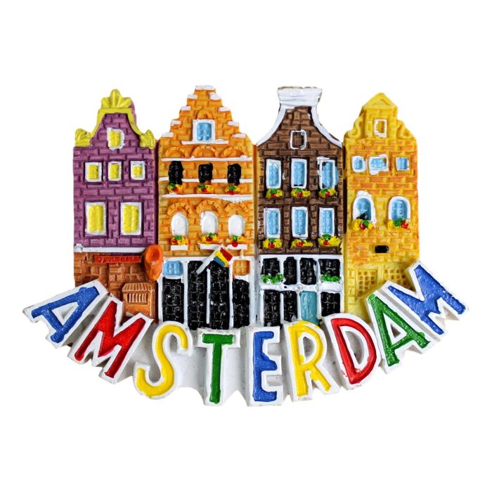 Koelkastmagneet 4 Amsterdamse Huisjes in Kleur