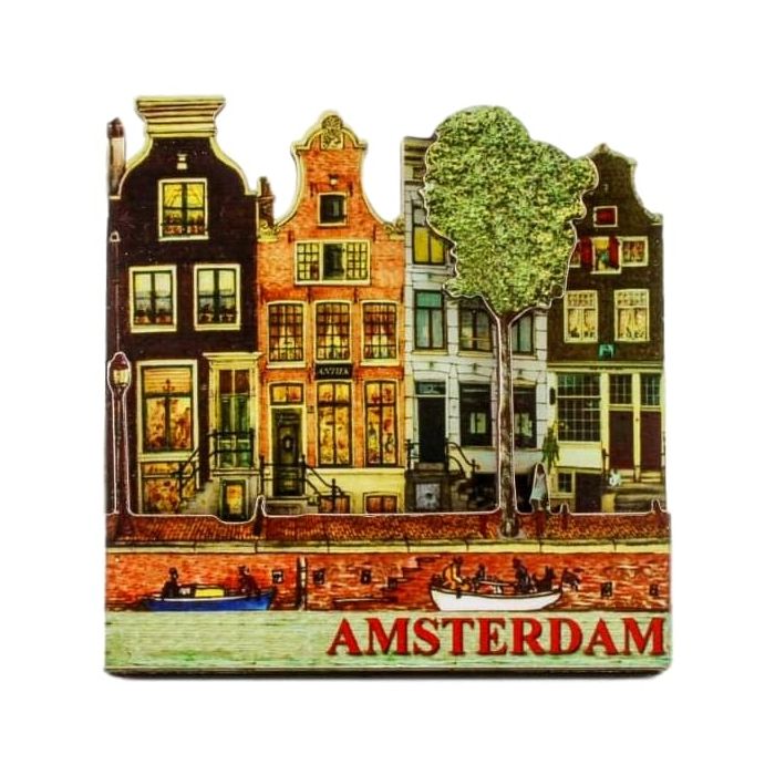 Koelkastmagneet "Grachtenhuisjes met boom"