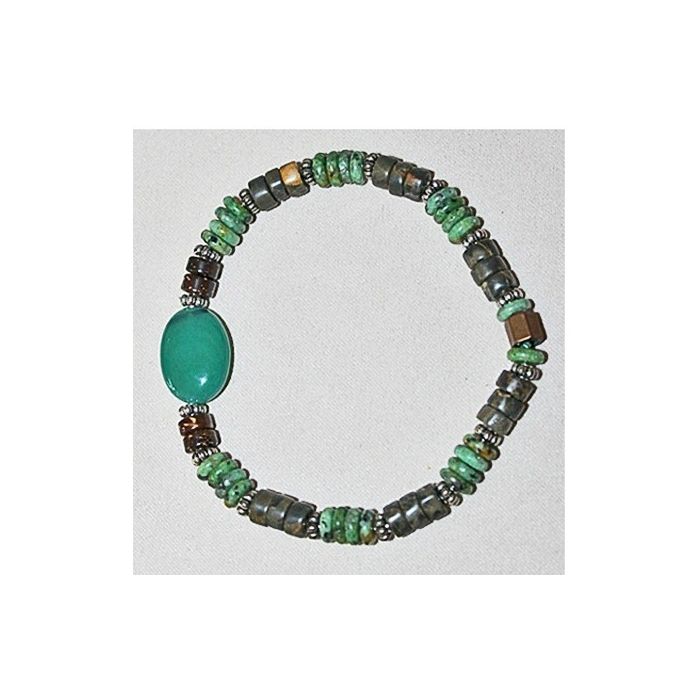 Bracelet with sea green agate, serpentine and jasper beads