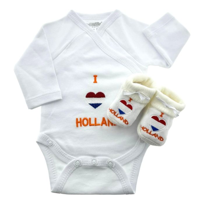Baby Romper cadeauset met slofjes "I Love Holland"