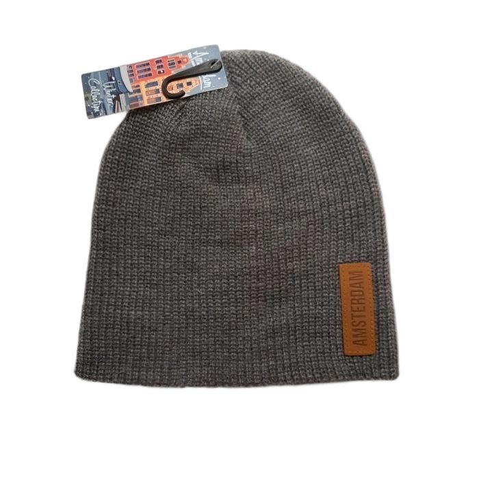 Grey beanie Amsterdam badge