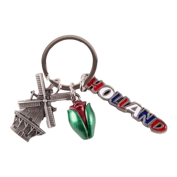 Sleutelhanger met bedels "Holland, Molen, Tulp"