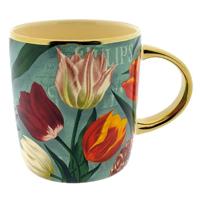 Beker Pretty Tulips groen/goud groot