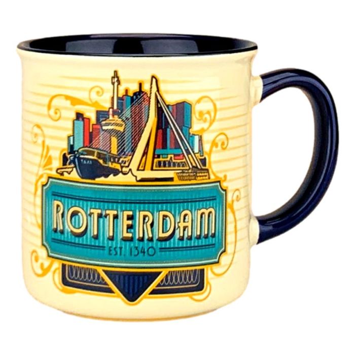Beker vintage skyline klein Rotterdam – blauw - Klein
