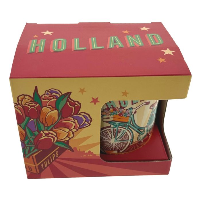 Beker vintage Holland "Bicycles and Tulips" - Groot