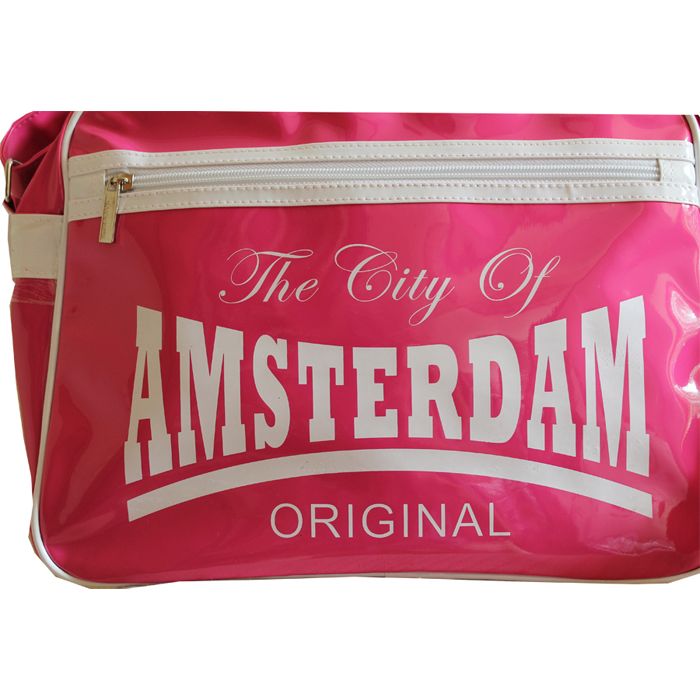 Leisure / shoulderbag Shiny  Amsterdam pink/white, van robin ruth