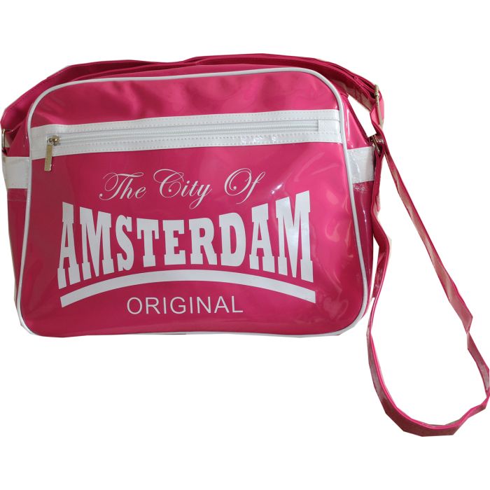 Leisure / shoulderbag Shiny  Amsterdam pink/white, van robin ruth