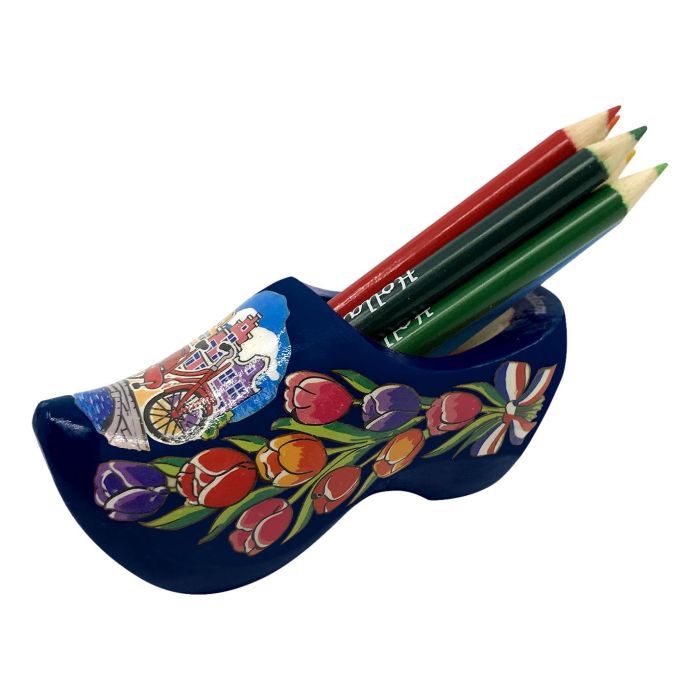 Blue Amsterdam Wooden Clog with Colored Pencils