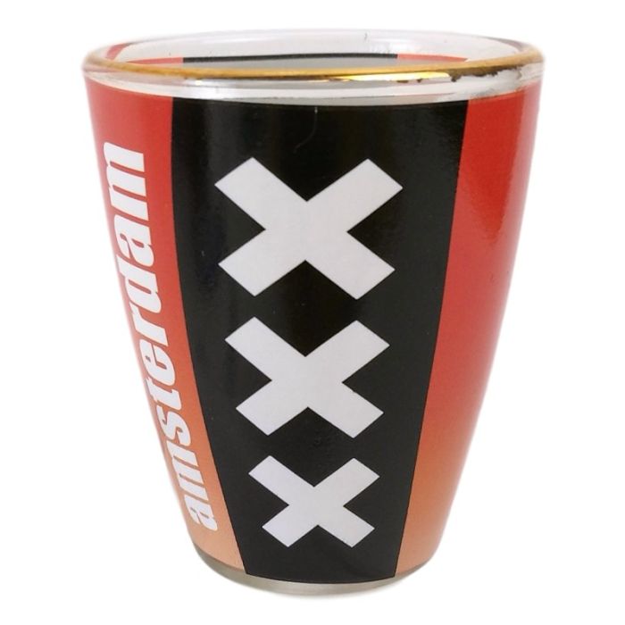 Shot Glass Amsterdam Coat of Arms, Red/Black