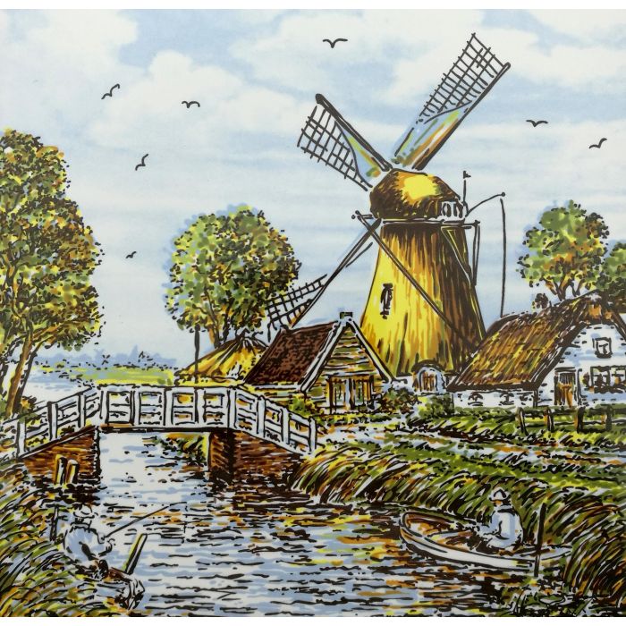 Polychrome coloured tile windmill, 15 cm
