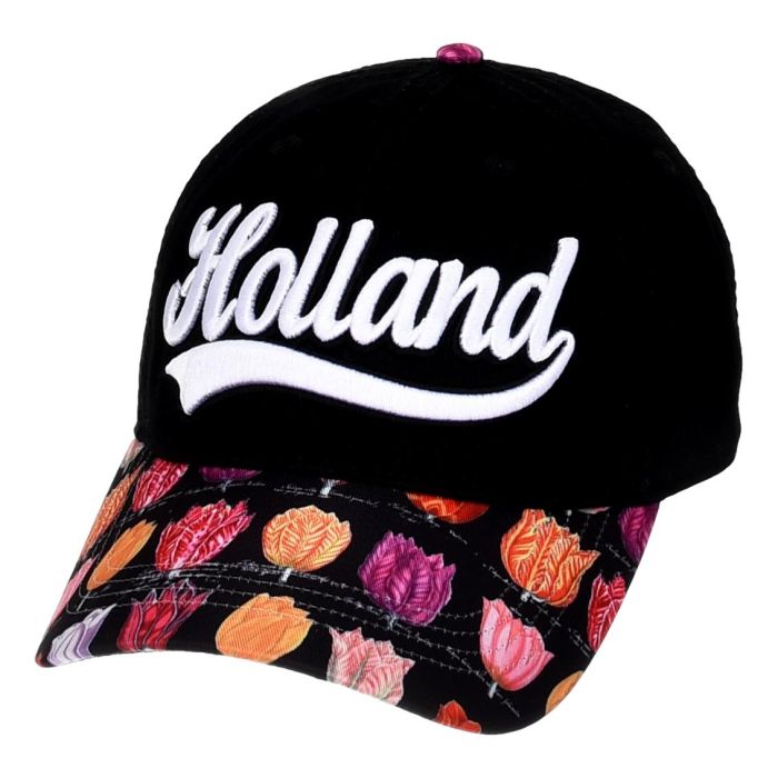 Cap  Holland Zwart met Kleurrijk Tulpenmotief