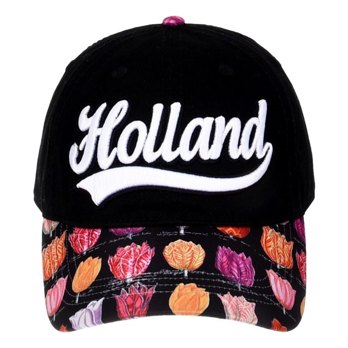 Cap  Holland Zwart met Kleurrijk Tulpenmotief