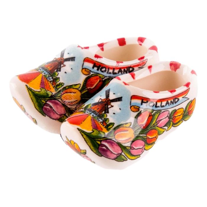 Magneet keramiek klomppaar tulpenprint 5 cm