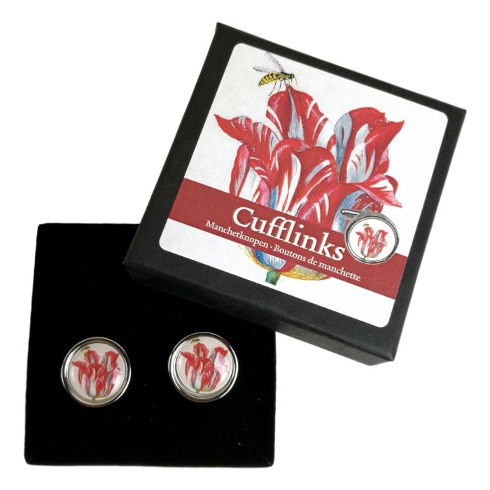 Manchetknopen Rode Tulp, in cadeaudoosje