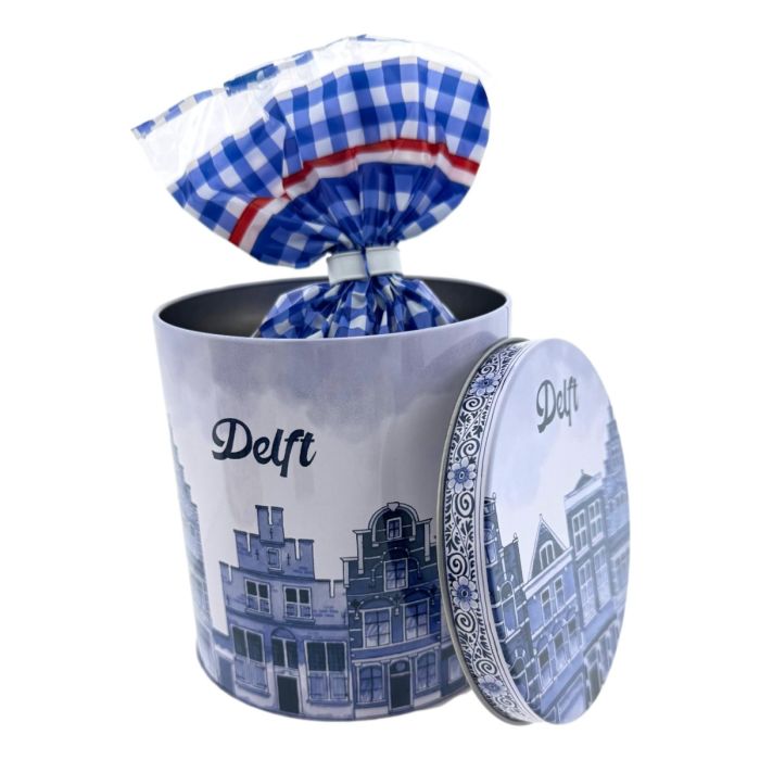 Stroopwafels in blik "Delft Klassiek", Groot, cadeau