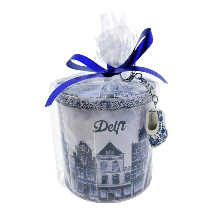 Stroopwafels in blik "Delft Klassiek", Groot, cadeau