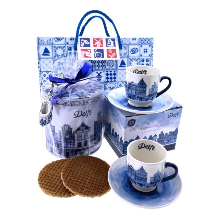 Delfts Espresso Cadeauset  met stroopwafels