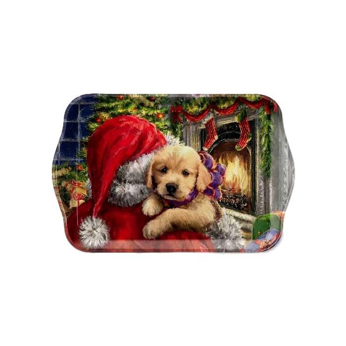 Dienblad "Kleine Kerstpup bij het vuur", 13x21 cm, klein