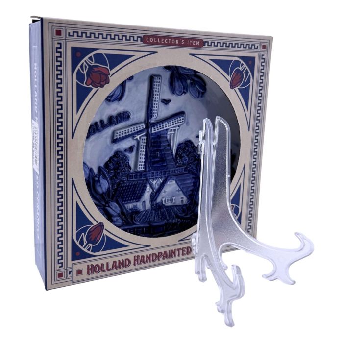 Wandbord Delfts blauwe Hollandse tulpen en molen, 20 cm (groot)