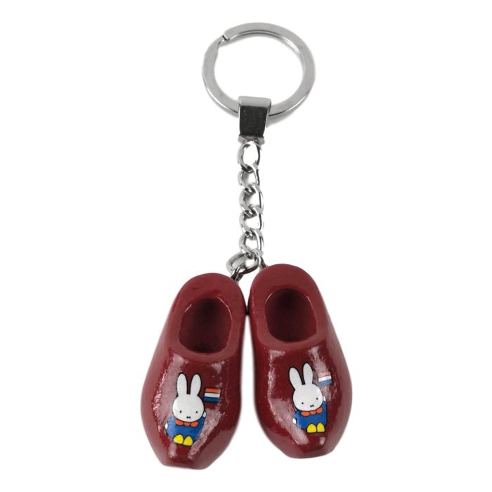 Twee rode sleutelhanger klompjes "Nijntje in Boerenkiel" , 4cm