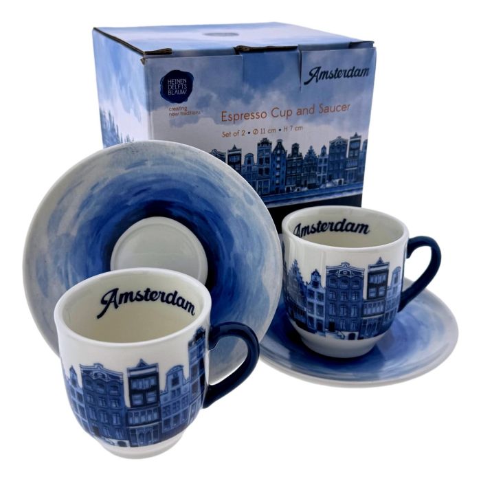 Espresso Set Amsterdam - Blauw Wit (2 stuks)