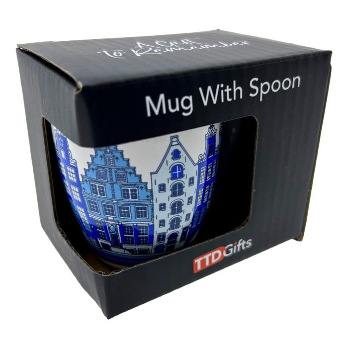 Espresso Mokje Grachtenpanden Blauw met Lepel