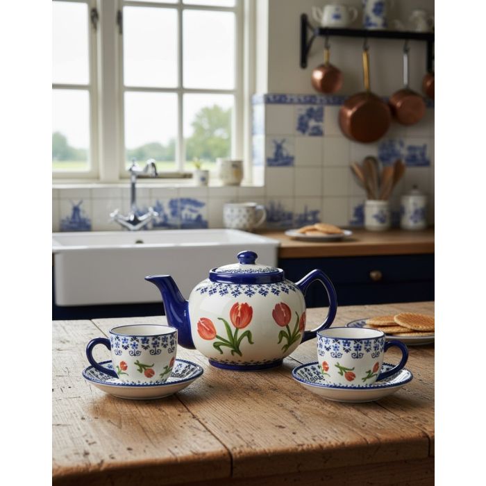 Theepot Oranje Tulp set - 3-delig - Keramiek