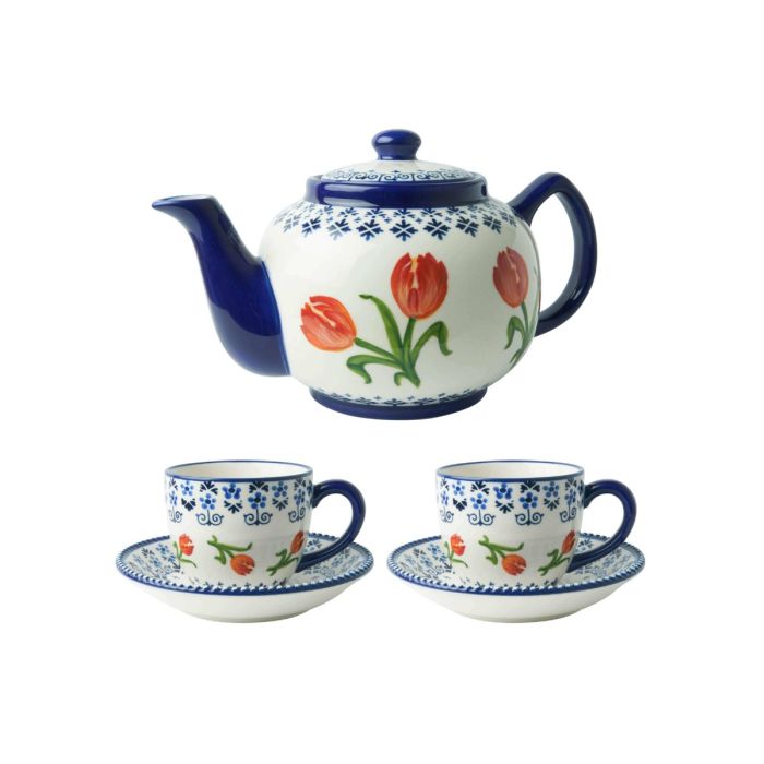 Theepot Oranje Tulp set - 3-delig - Keramiek